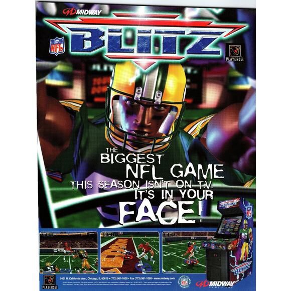 NFL Blitz 1997 Midway Arcade Game Flyer Vintage Football Ephemera - Picture 1 of 2
